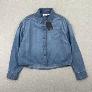Joes Jeans Cropped Denim Shirt Womens S Medium Indigo Blue Button Up 100% Cotton